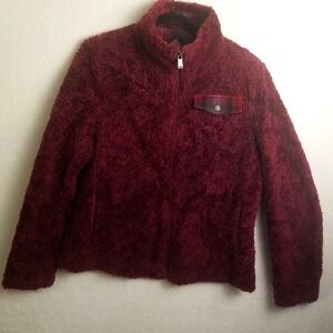 Pendleton Sherpa Fleece Jacket Burgundy Plaid Pocket Stand Collar WomensM